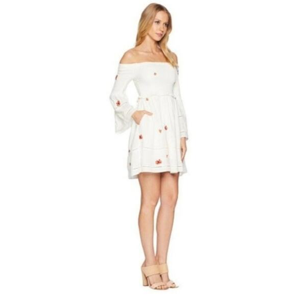 Free People Women’s Dress Boho Festival Embroidered Off-Shoulder Smocked Size S - Picture 1 of 14